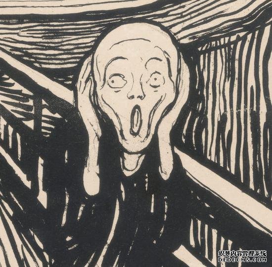 爱德华·蒙克, 《呐喊》(局部),石版印刷,创作于1895年,私人收藏,挪威。