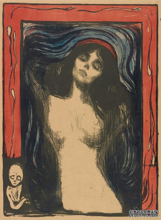 爱德华·蒙克, 《圣母玛利亚》,石版印刷,1895/1902年。